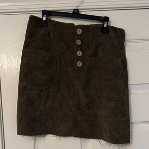 Altar'd State Olive Corduroy Mini Skirt with Button Accents